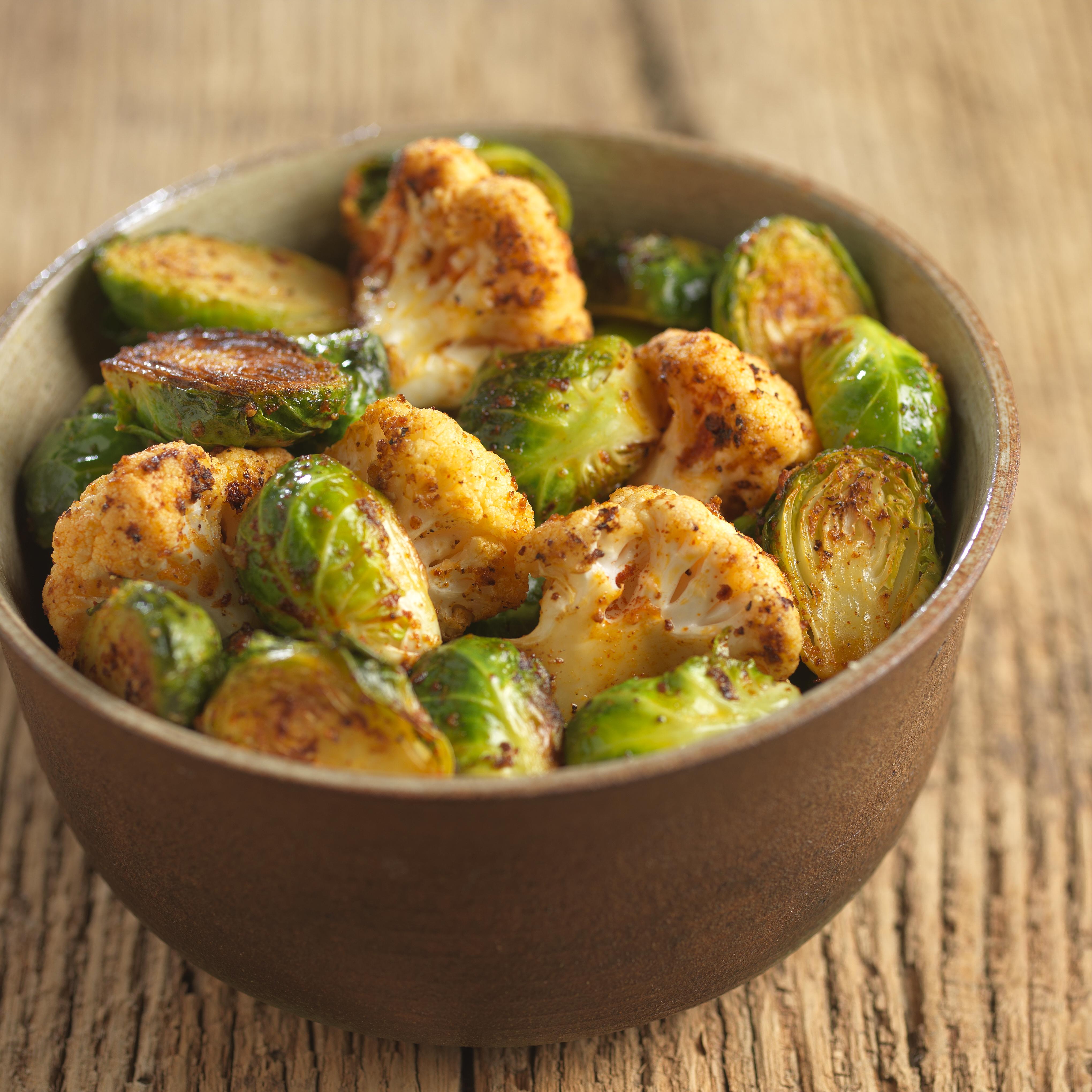 Oven Roasted Brussels Sprouts with Cauliflower