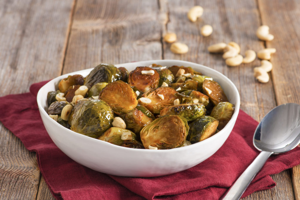 Honey Sriracha Roast Brussels Sprouts with Cashews