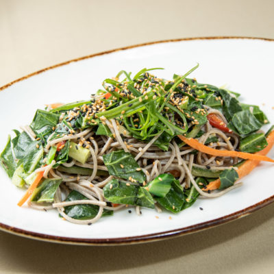 Chopped Collard Greens with Soba Noodles and Thai Peanut Dressing